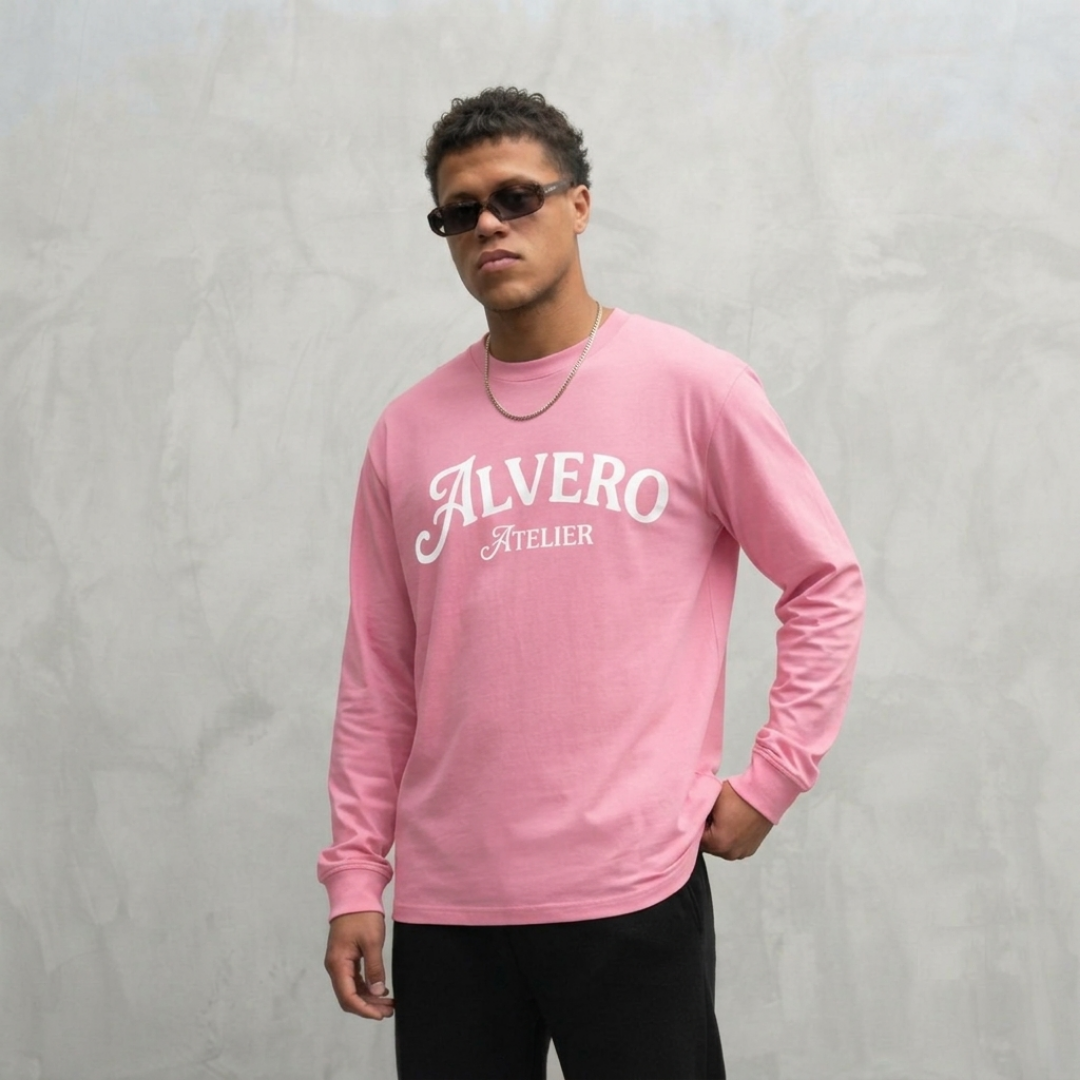 1015 LONGSLEEVE- ROZE/WIT