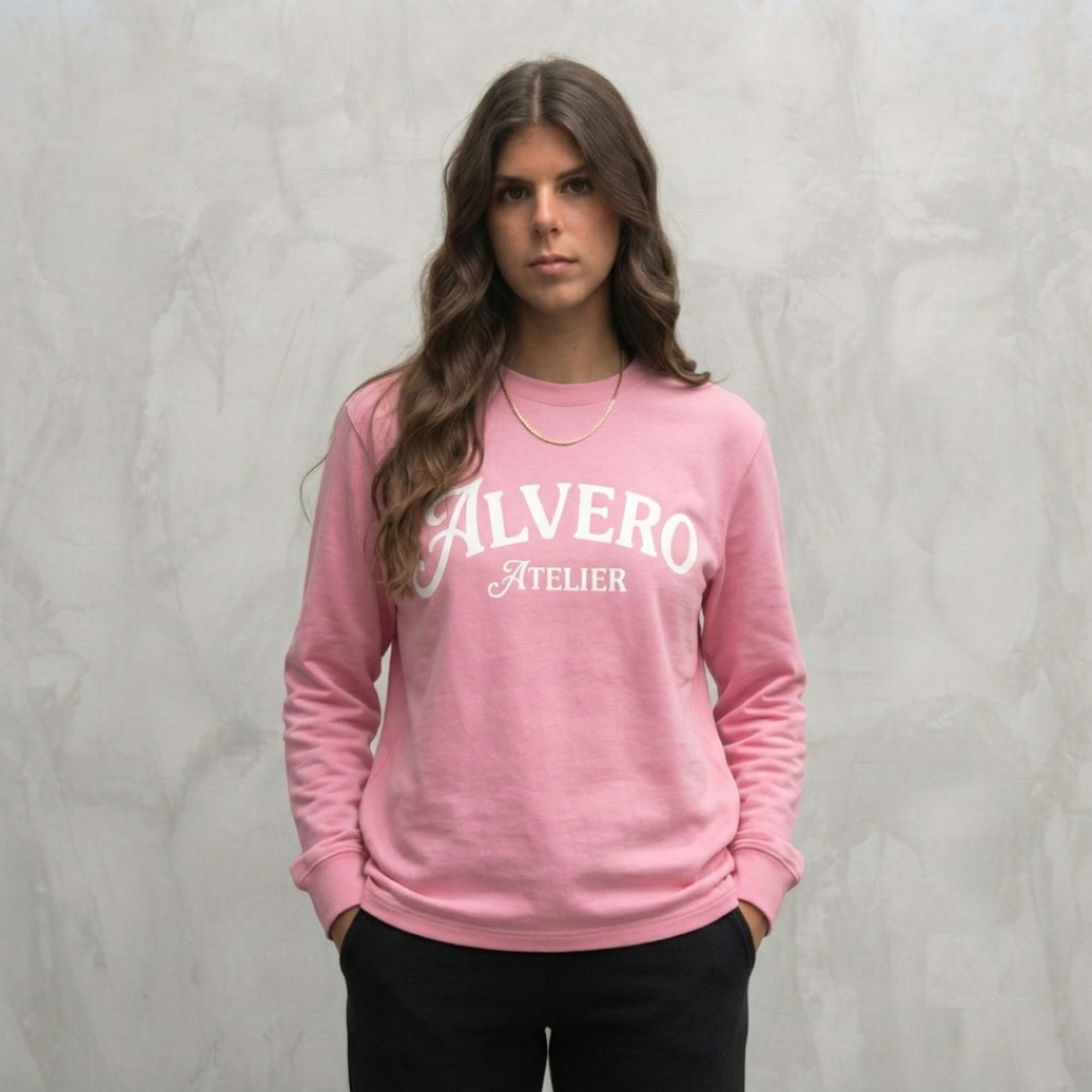 1015 LONGSLEEVE- ROZE/WIT