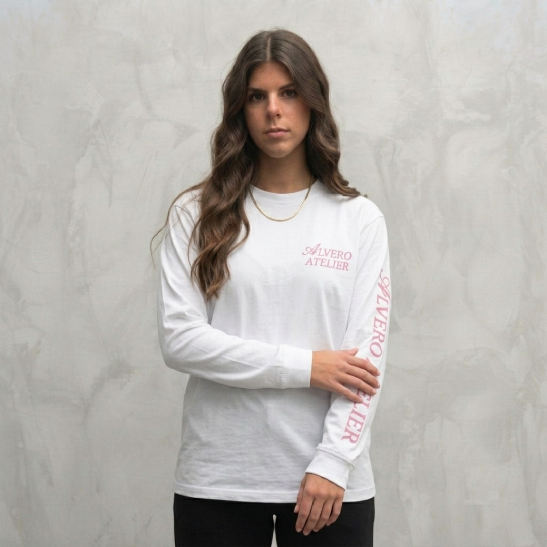1005 LONGSLEEVE- ROZE/WIT