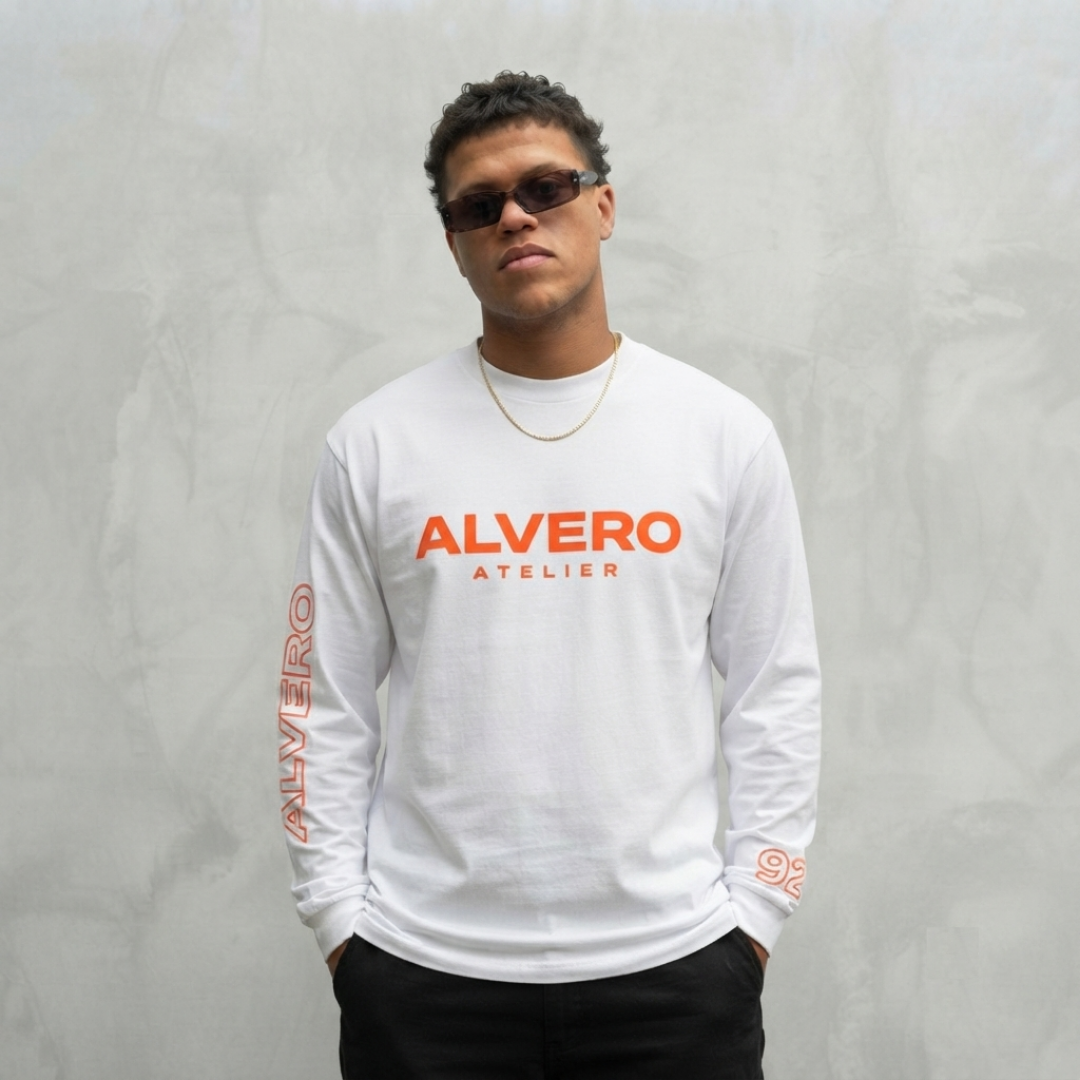 1002-1 LONGSLEEVE- ORANJE/WIT