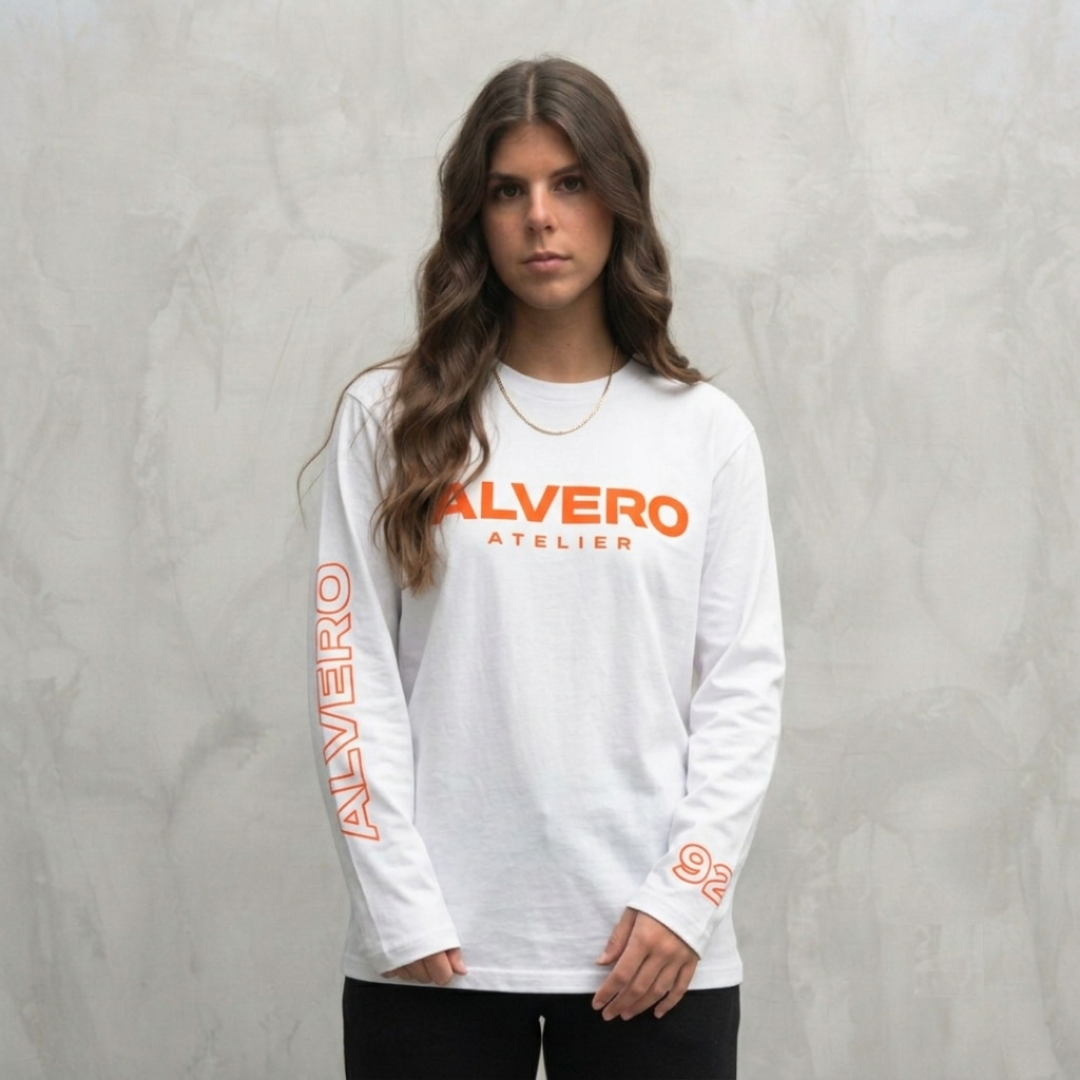 1002-1 LONGSLEEVE- ORANJE/WIT