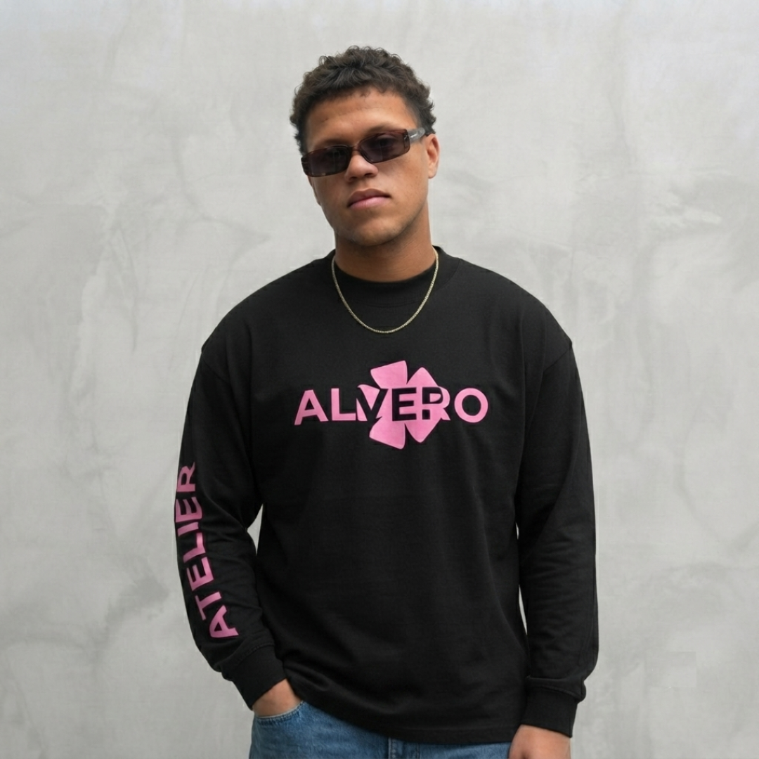 4025 LONGSLEEVE - ZWART/ROZE